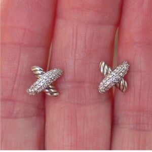 AUTHENTIC David Yurman X Diamond and 14k/925 Silver Earrings